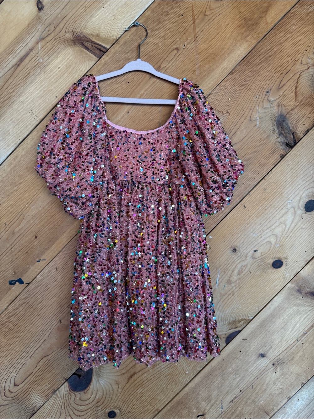 Lola + The Boys Rose Gold Sequin Puff-Sleeve Dress